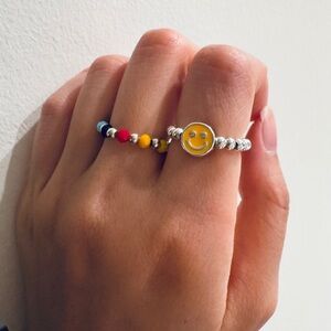 Colorful Beaded Smiley Face Ring Set